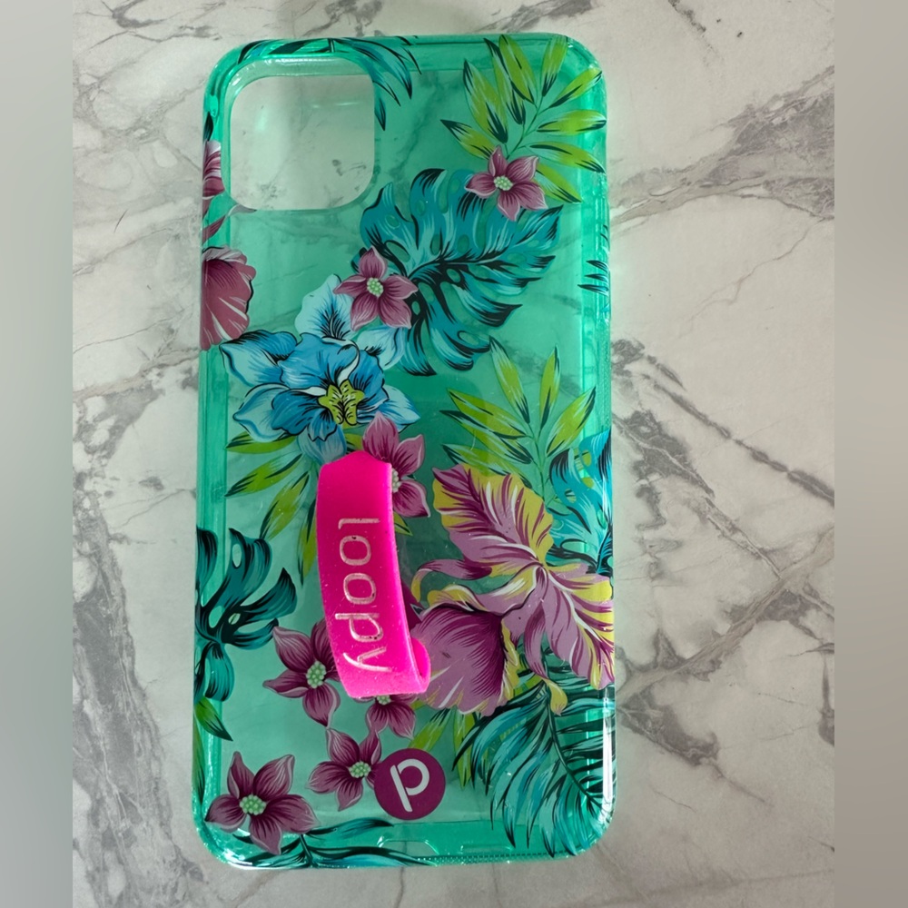 Loopy Phone Case iPhone 11 Pro Max Tropical Floral with Pink Loop